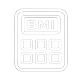 Outline icon of a calculator with "BMI" on its screen.