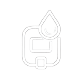 Line art icon of a blood glucose meter with a blood drop above it.