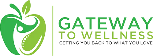 Gateway to Wellness logo with a green apple graphic containing a human figure, and the text 'Gateway to Wellness: Getting You Back To What You Love'.