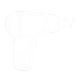 White outline icon of a hairdryer emitting small circles.