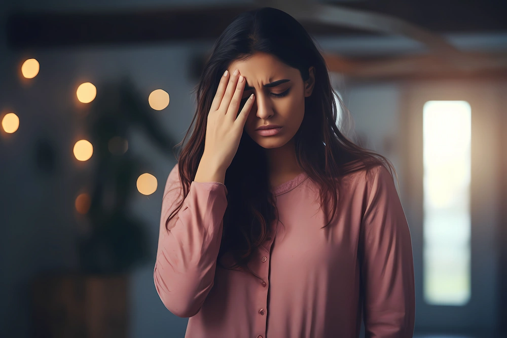 Woman experiencing stress-related neck and shoulder pain