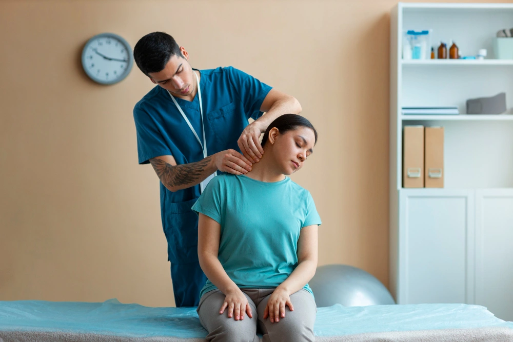 Male chiropractor performing spinal adjustment in Cedar Park