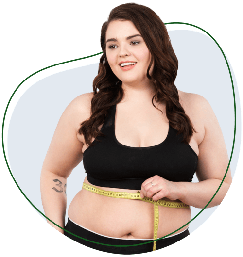 Chiropractic weight loss program. "What is the program" section image. Young woman with measuring tape wrapped around her belly.